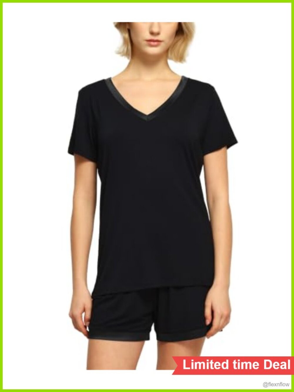 Bamboo Viscose Pajama Set Short Sleeve V-Neck Satin Trim Shorts